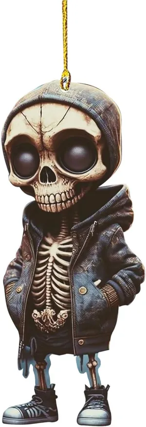 1 PC Car Halloween Skull Pendant, Acrylic Spooky Skeleton Statue Decoration, Rearview Mirror Swing Skull Doll Accessories, Universal for Most Car Backpack Hanging Decorations (Black #03)