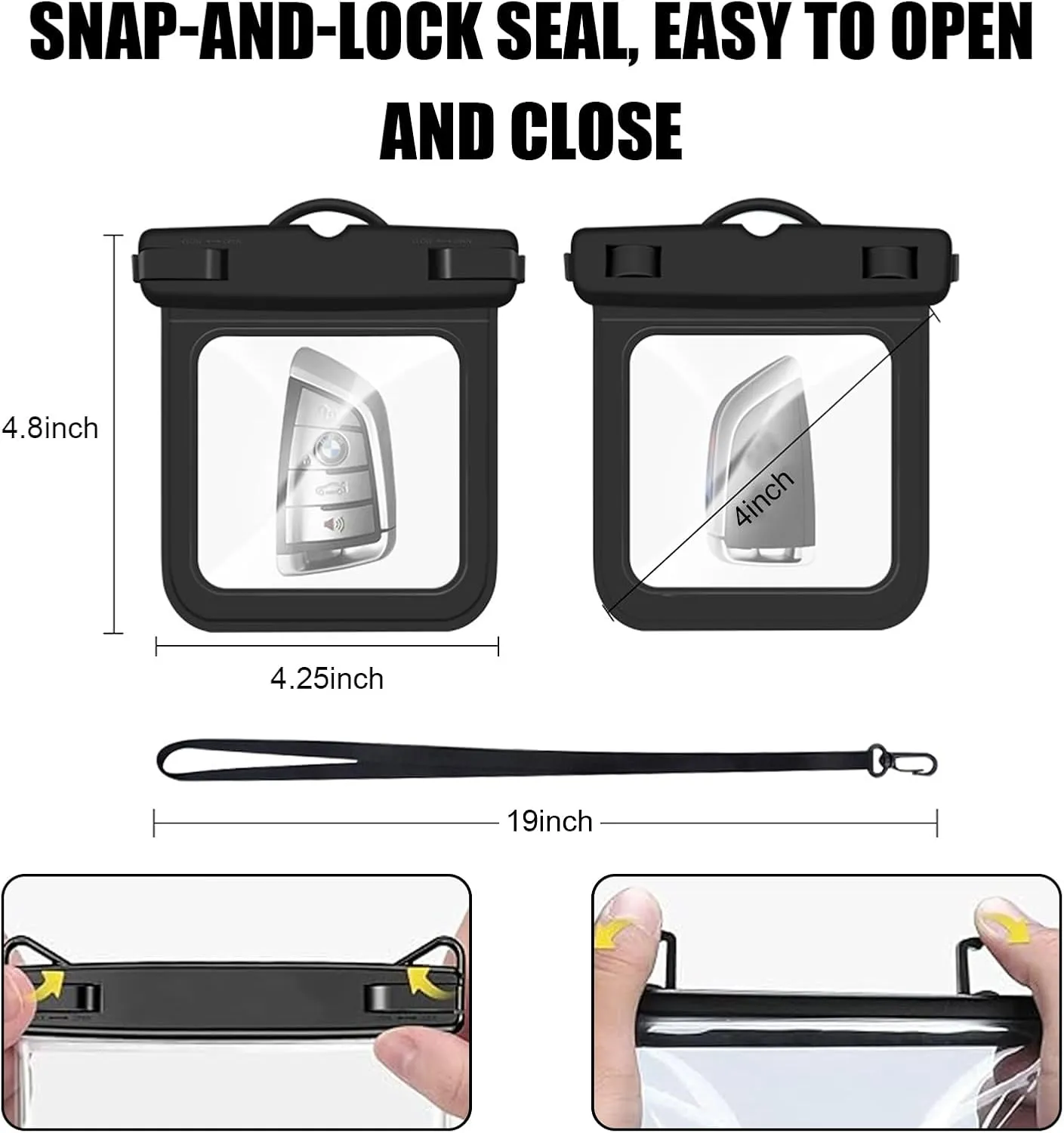 2 Pack Submersible Waterproof Wallet Dry Car Key Fob Case Bag,Swimming Surfing Water Sports Small Waterproof Pouch Holder for Door Ship Card Credit ID Card Driver Fishing License Cash Coins-Black