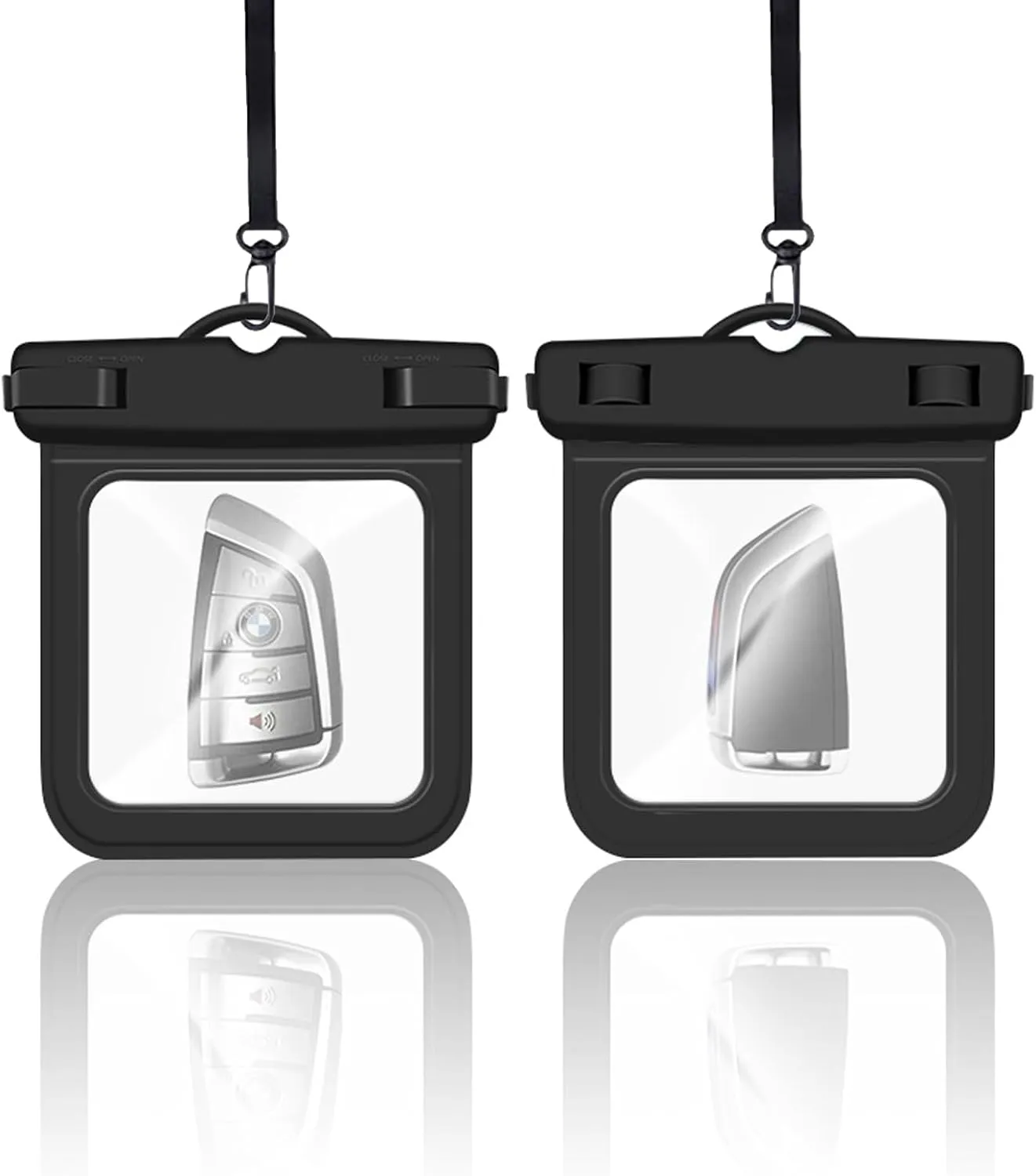 2 Pack Submersible Waterproof Wallet Dry Car Key Fob Case Bag,Swimming Surfing Water Sports Small Waterproof Pouch Holder for Door Ship Card Credit ID Card Driver Fishing License Cash Coins-Black