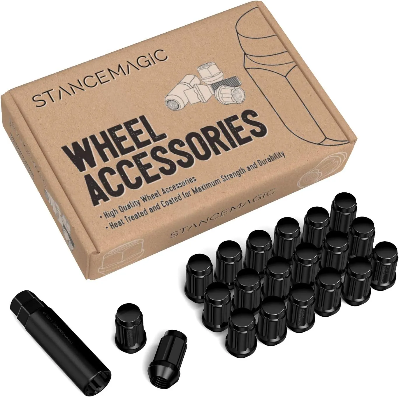 20pcs Spline Drive Lug Nuts - 1/2x20 Threads - 1.4 inch Length - Closed End - Cone Acorn Taper Seat - Includes 1 Socket Key Tool - Compatible with Ford Lincoln Dodge - Black
