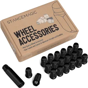 20pcs Spline Drive Lug Nuts - 1/2x20 Threads - 1.4 inch Length - Closed End - Cone Acorn Taper Seat - Includes 1 Socket Key Tool - Compatible with Ford Lincoln Dodge - Black