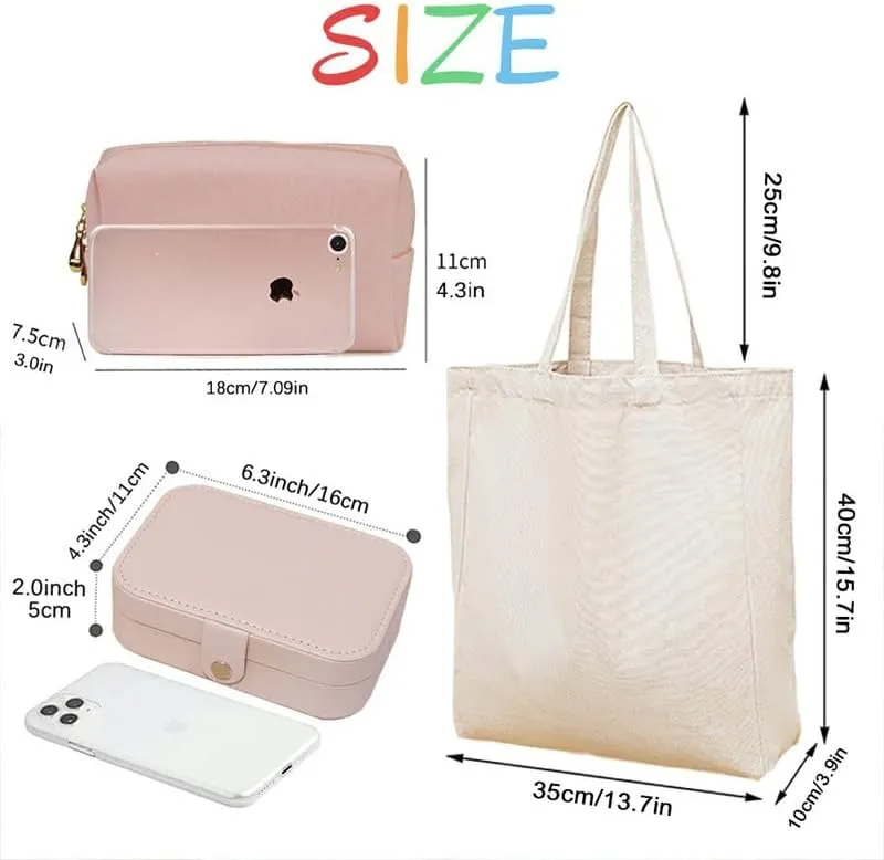 3-In-1 Teacher Canvas Tote Bag Grocery Reusable Handbags Jewelry Box and Makeup Bag Set For Teacher Gift