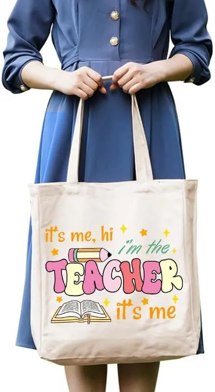 3-In-1 Teacher Canvas Tote Bag Grocery Reusable Handbags Jewelry Box and Makeup Bag Set For Teacher Gift