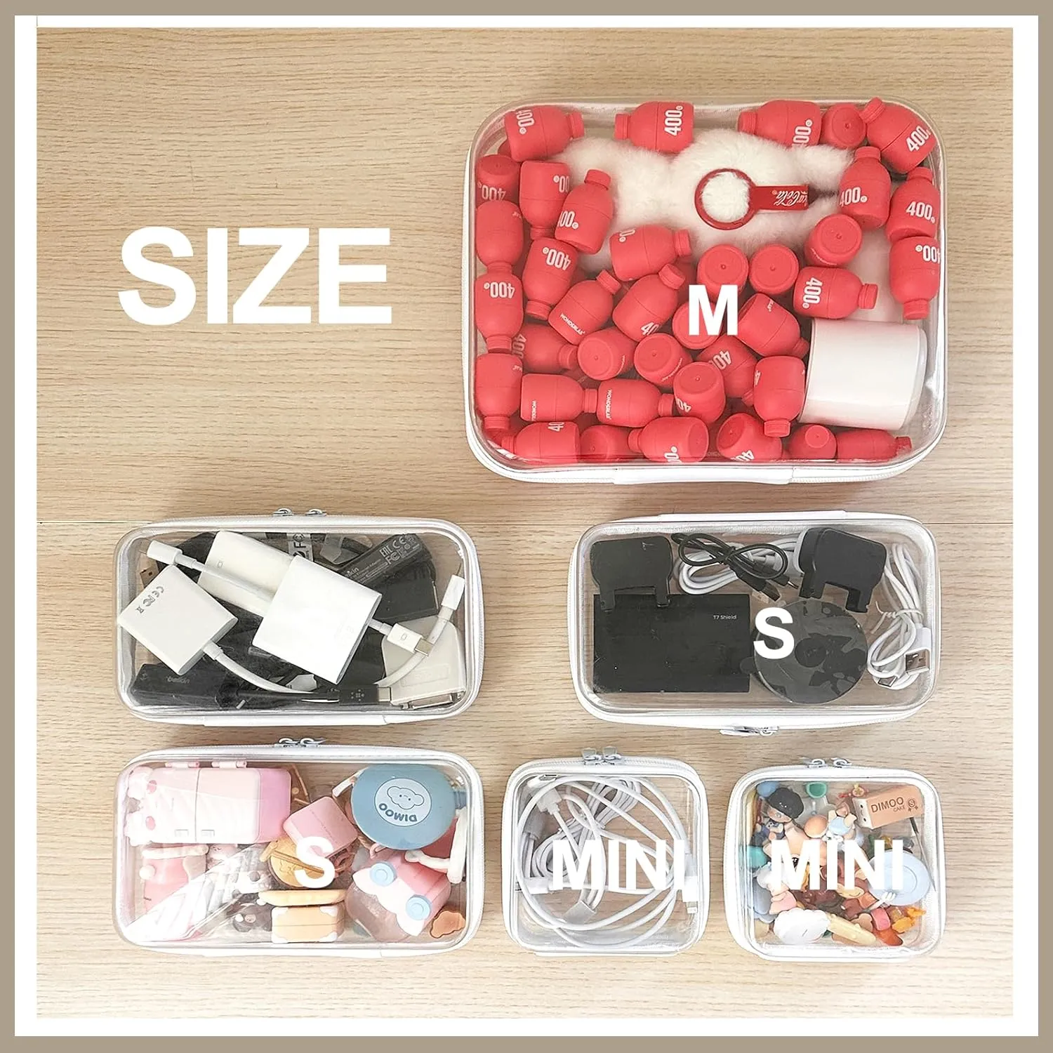 6 pcs Clear Zipper Pouches, Toiletry Bag for Travel, Stackable Waterproof Diaper Bag, Zipper Pouch, Travel Organizer, Clear Cosmetic Bag,Toy Storage Bins (M 3S 2Mini)