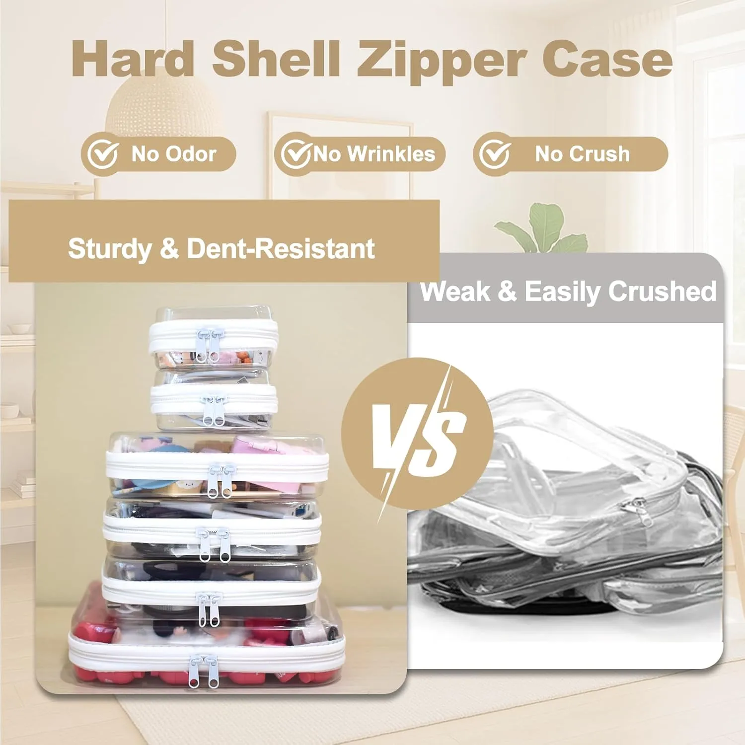 6 pcs Clear Zipper Pouches, Toiletry Bag for Travel, Stackable Waterproof Diaper Bag, Zipper Pouch, Travel Organizer, Clear Cosmetic Bag,Toy Storage Bins (M 3S 2Mini)