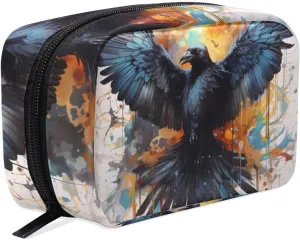 ALAZA Makeup Bag Cosmetic Bags for Women Small Zipper Pouch Travel Crow Raven Corbie Cosmetic Organizer Case Portable For Purse