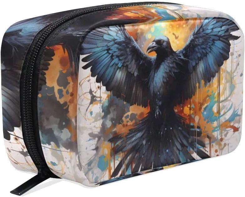 ALAZA Makeup Bag Cosmetic Bags for Women Small Zipper Pouch Travel Crow Raven Corbie Cosmetic Organizer Case Portable For Purse