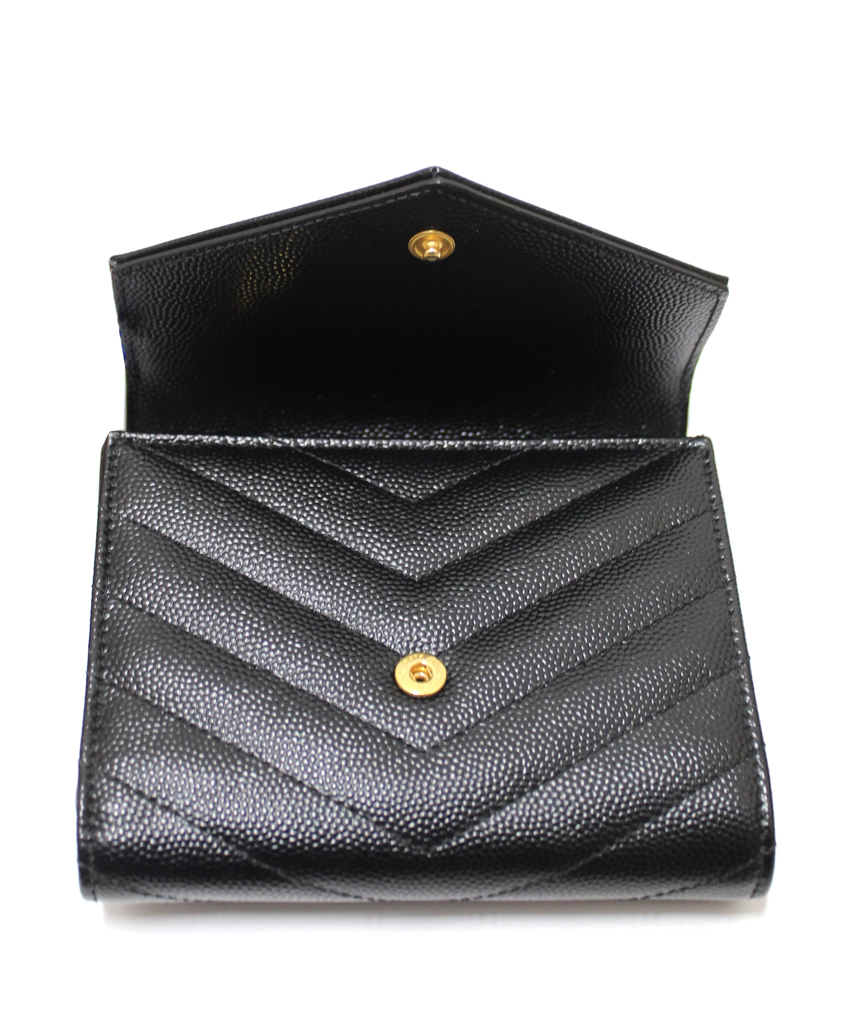 Authentic Yves Saint Laurent Black Monogram Small Grain de Poudre Tri-Fold Wallet