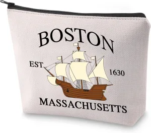 BLUPARK Massachusetts State Makeup Bag - Travel Gift - Boston Est 1630 - Cosmetic Bag - Neighborhood Gift