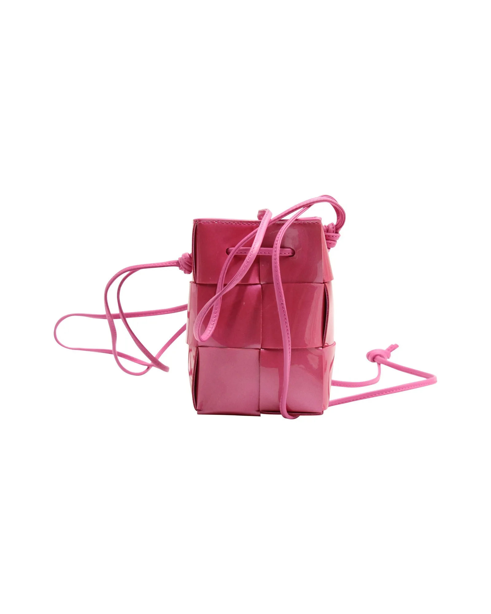 Bottega Veneta Cassette Mini Intrecciato Crossbody in Pink Patent Leather