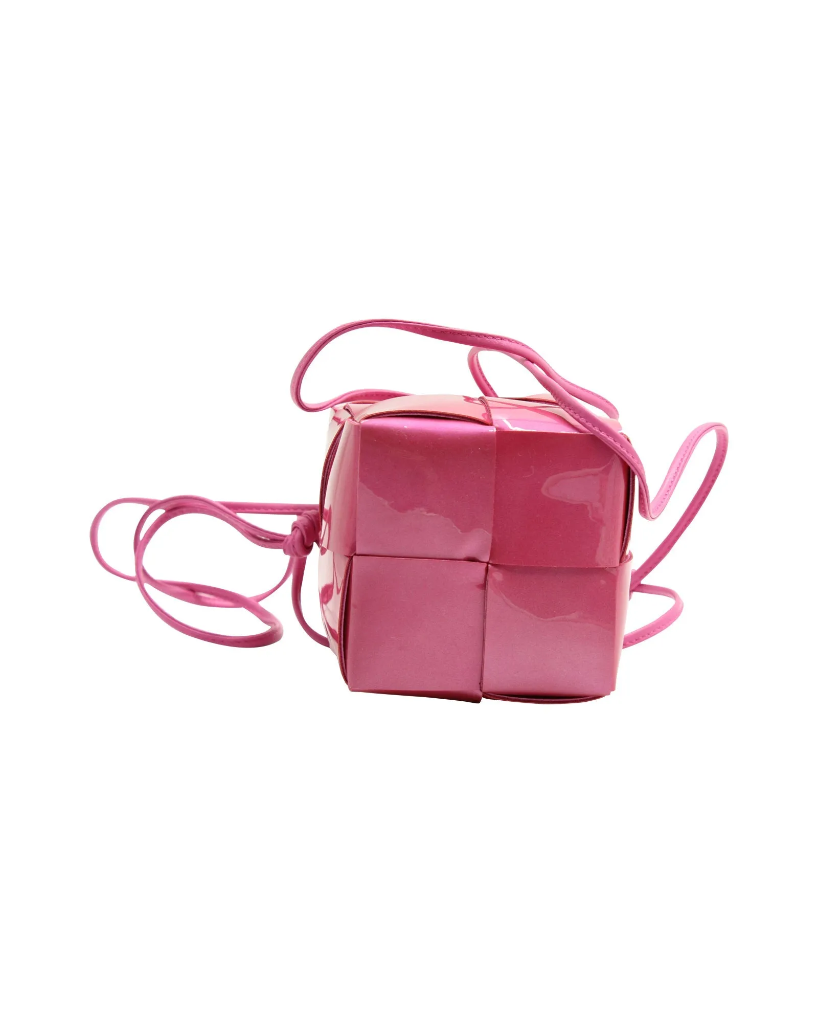 Bottega Veneta Cassette Mini Intrecciato Crossbody in Pink Patent Leather