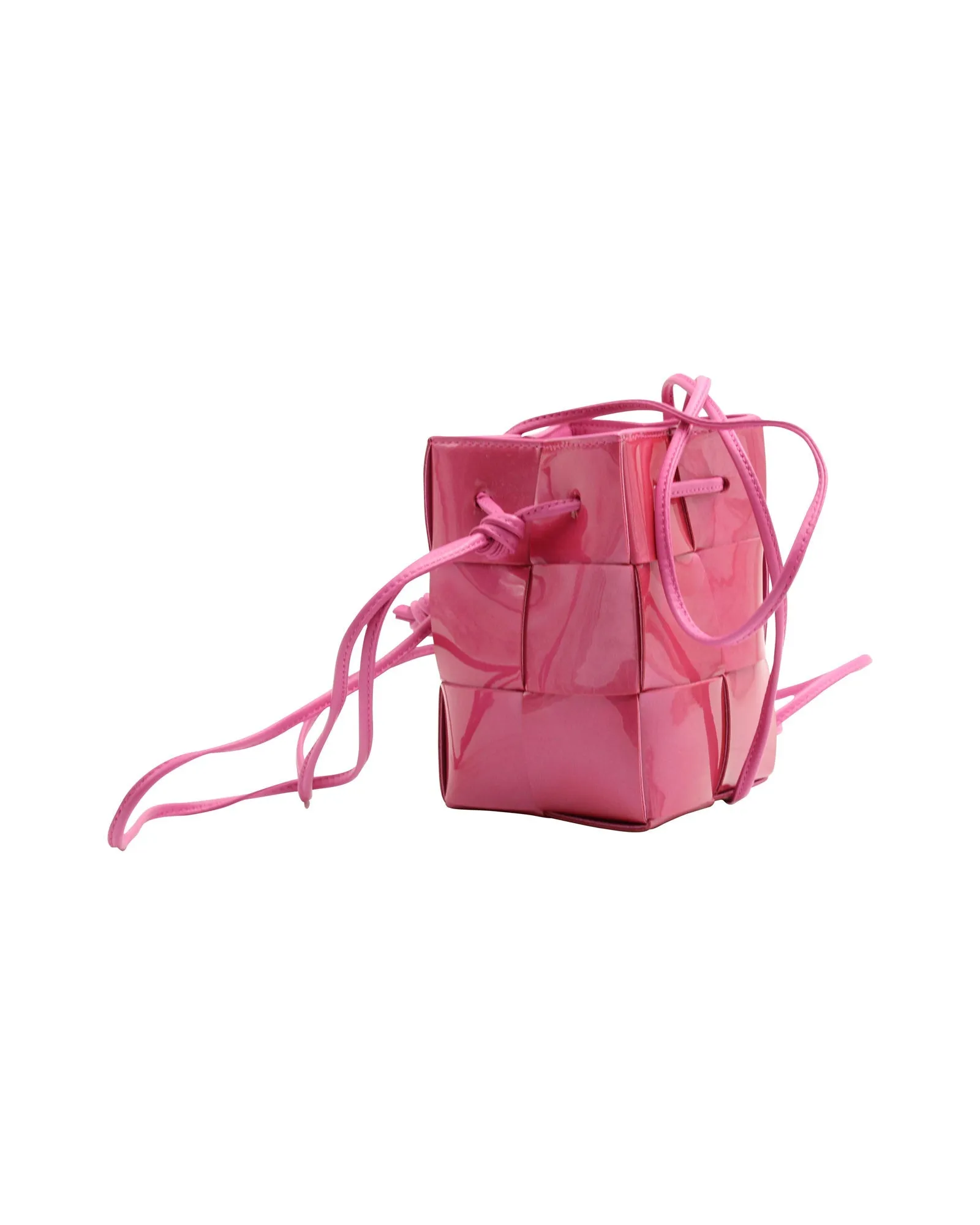 Bottega Veneta Cassette Mini Intrecciato Crossbody in Pink Patent Leather