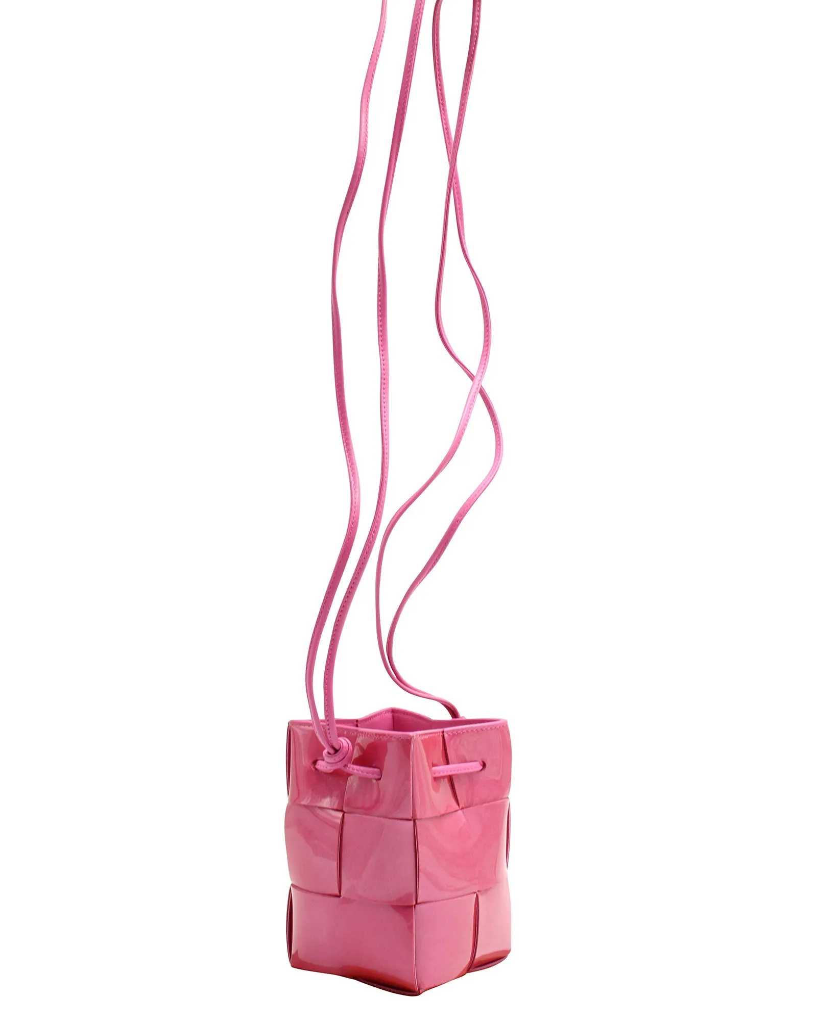 Bottega Veneta Cassette Mini Intrecciato Crossbody in Pink Patent Leather
