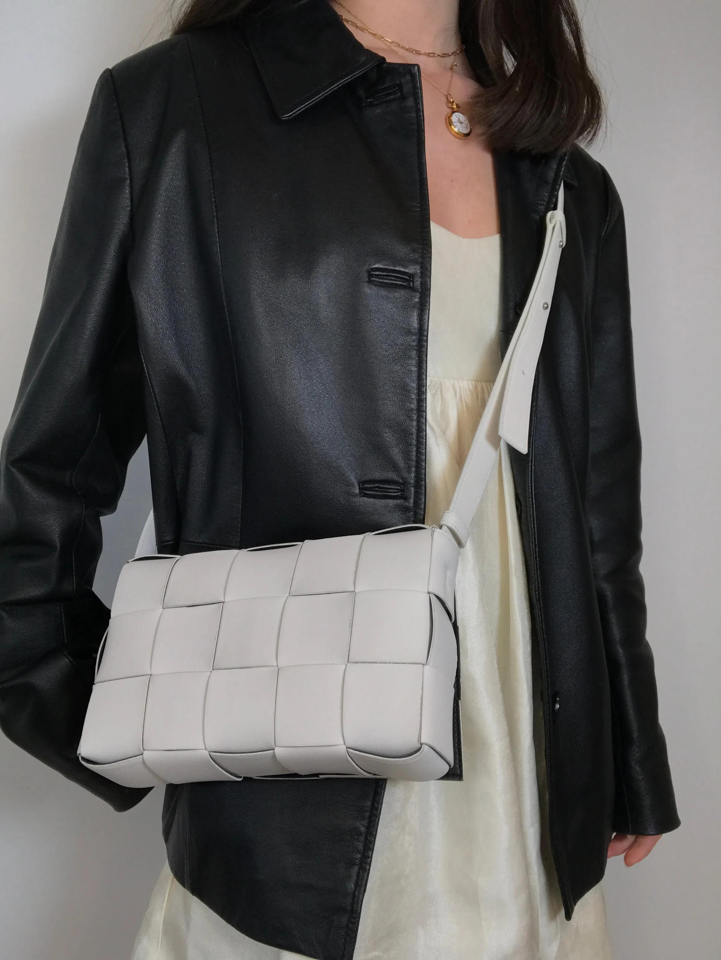 Bottega Veneta White Leather "Cassette" Crossbody