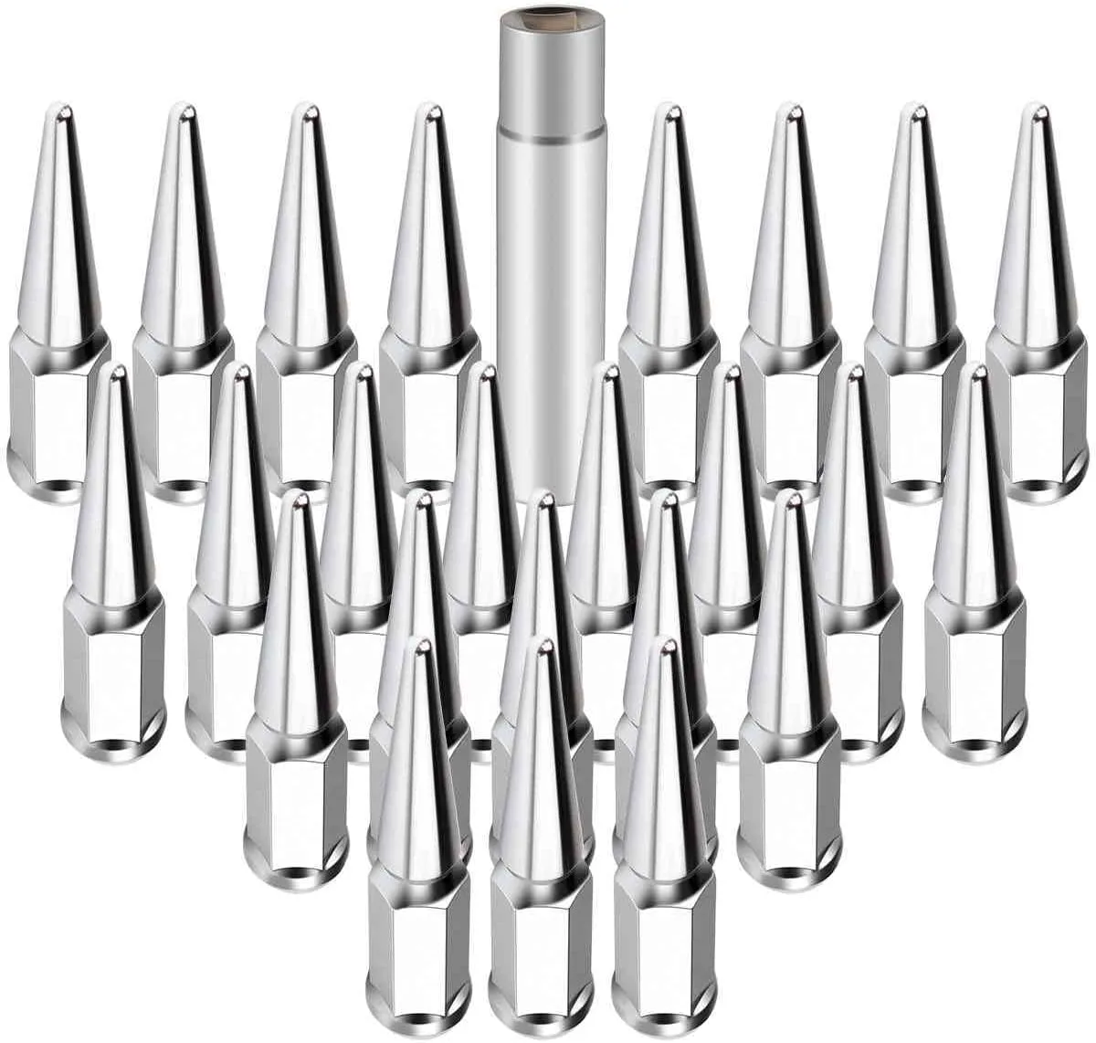 cciyu 14 mm x 1.5 Wheel Lug Nuts 24 Pieces   1 Key 14x1.5 White Spike Bulge Acorn Drive Close End Lug Nuts for GMC Savana 1500 2008-2009 for GMC Sierra 2007-2012|for Ford F-150 2014-2016