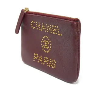 Chanel Coin Case Deauville Mini Pouch Caviar Skin 28th Series Logo Studs Burgundy AP0793 Men's Women's Wallet