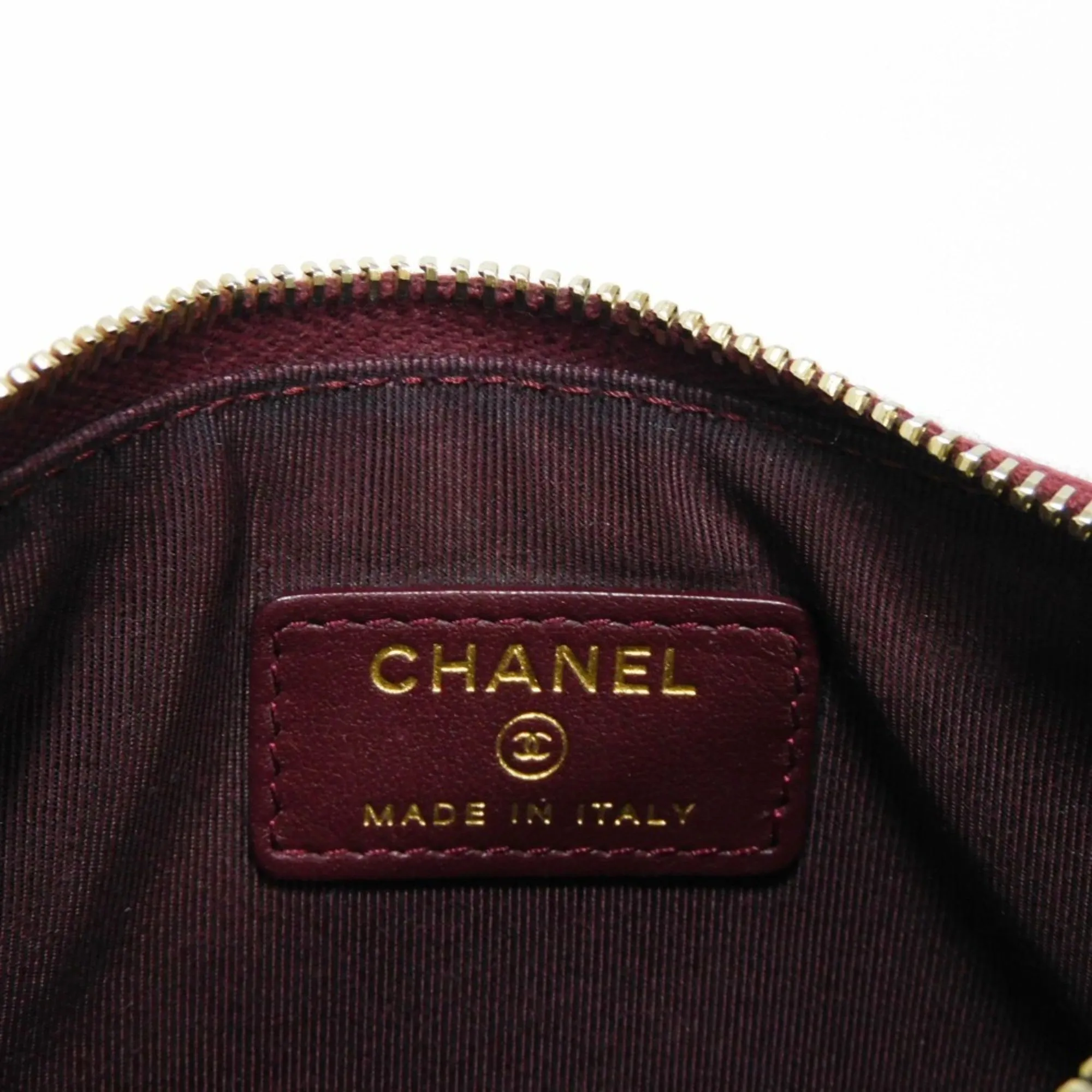 Chanel Coin Case Deauville Mini Pouch Caviar Skin 28th Series Logo Studs Burgundy AP0793 Men's Women's Wallet