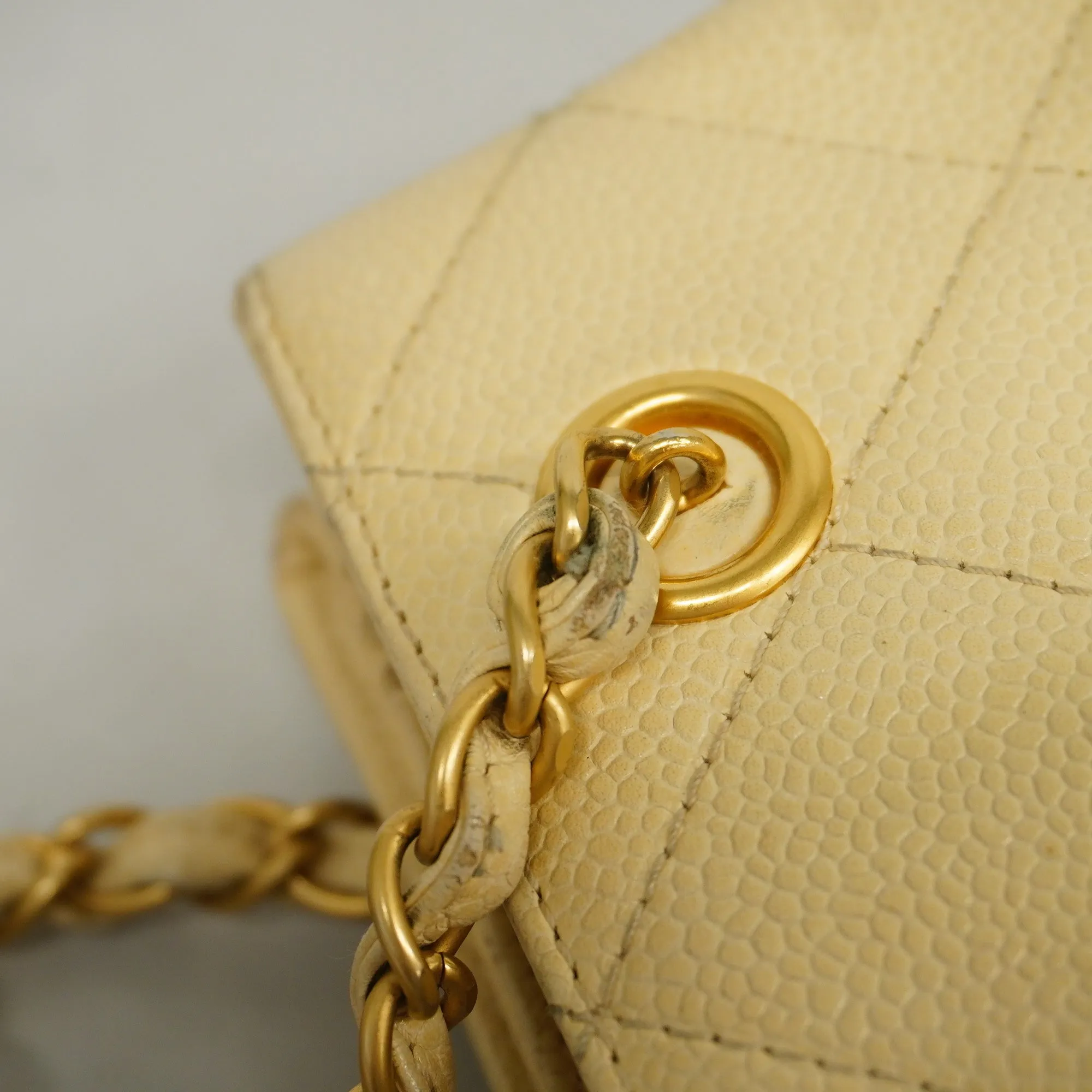 Chanel[3ae5076]   Shoulder Bag Matelasse Chain Shoulder Caviar Skin Ivory Gold Metal