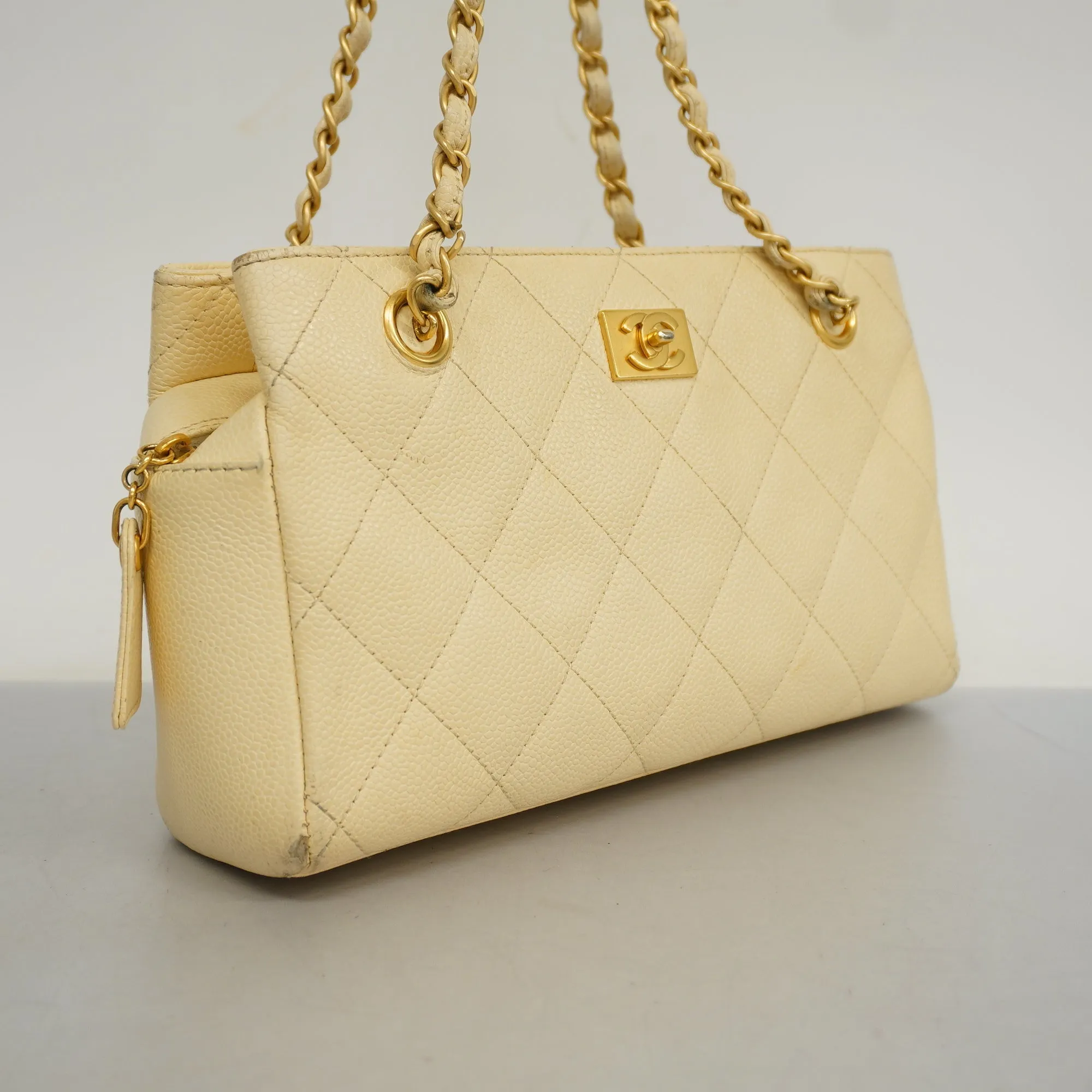 Chanel[3ae5076]   Shoulder Bag Matelasse Chain Shoulder Caviar Skin Ivory Gold Metal