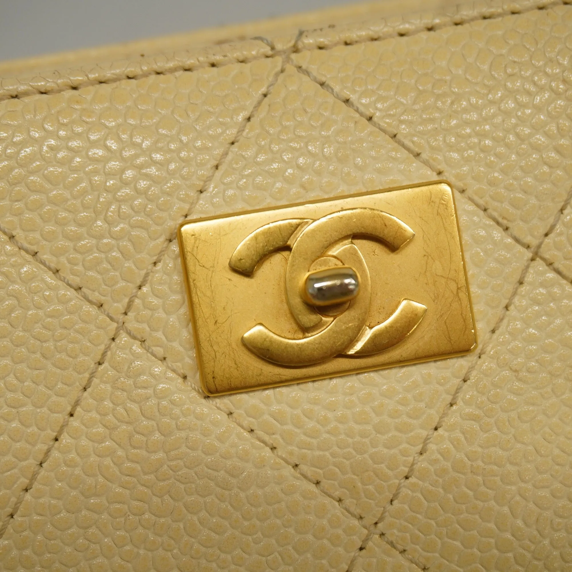 Chanel[3ae5076]   Shoulder Bag Matelasse Chain Shoulder Caviar Skin Ivory Gold Metal
