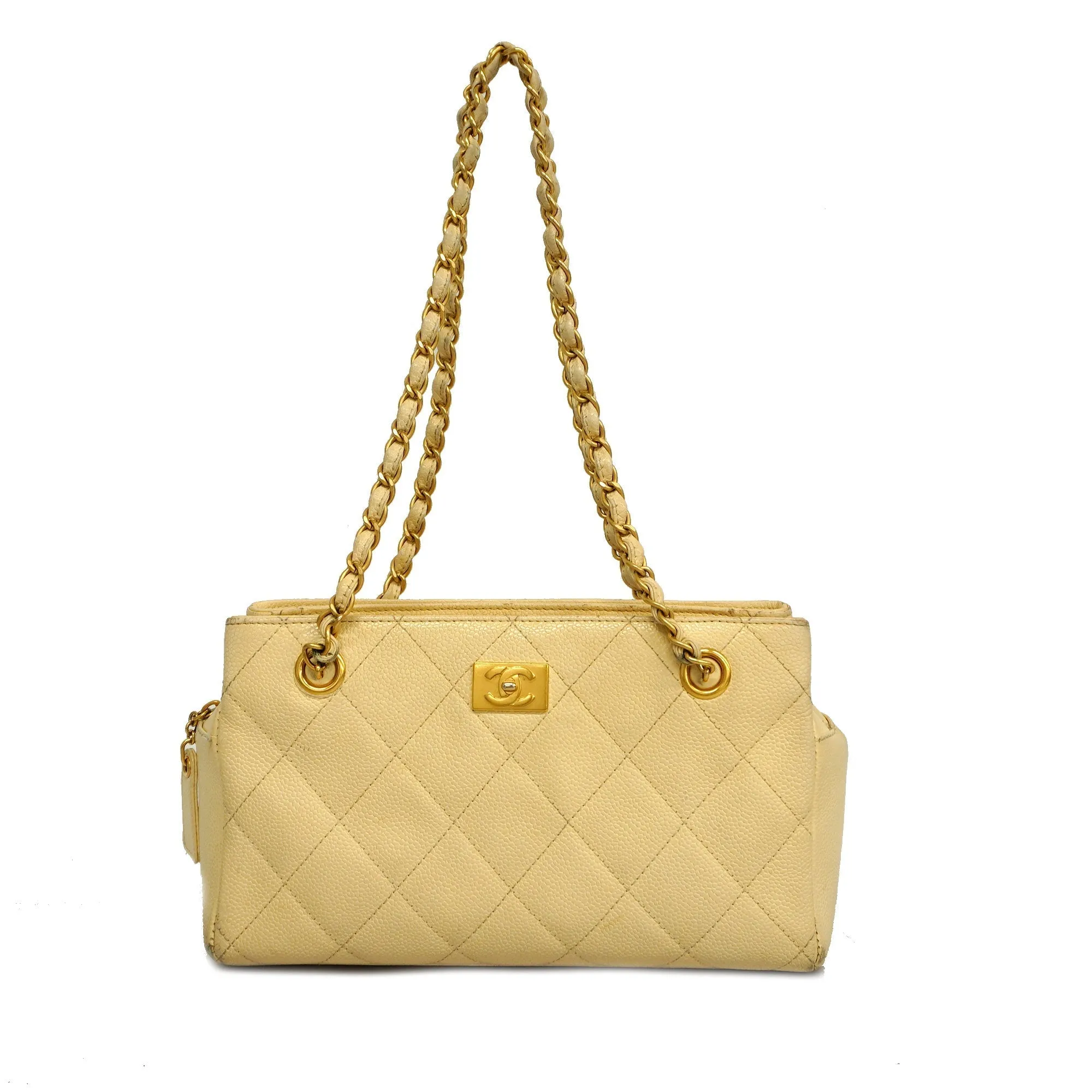 Chanel[3ae5076]   Shoulder Bag Matelasse Chain Shoulder Caviar Skin Ivory Gold Metal