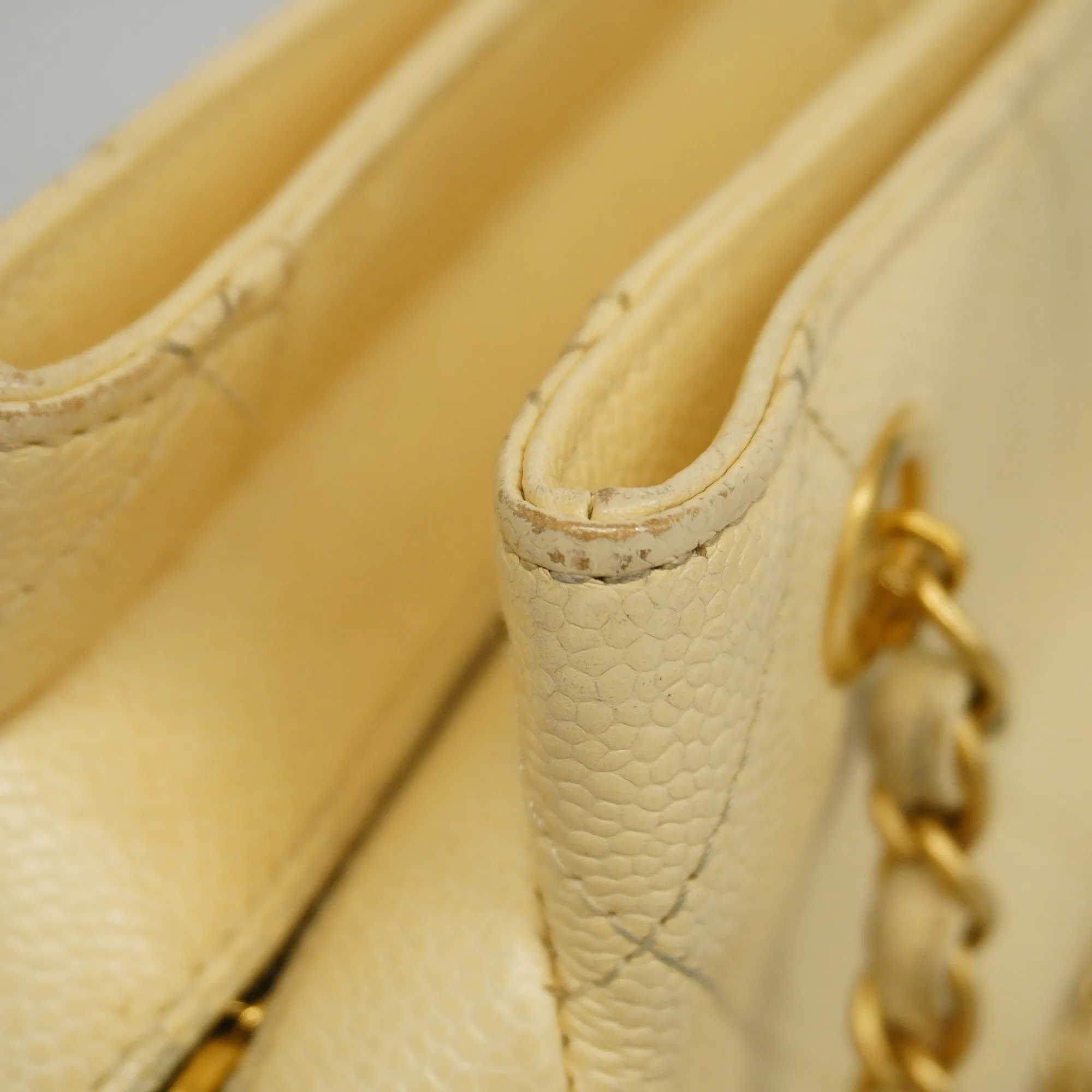 Chanel[3ae5076]   Shoulder Bag Matelasse Chain Shoulder Caviar Skin Ivory Gold Metal