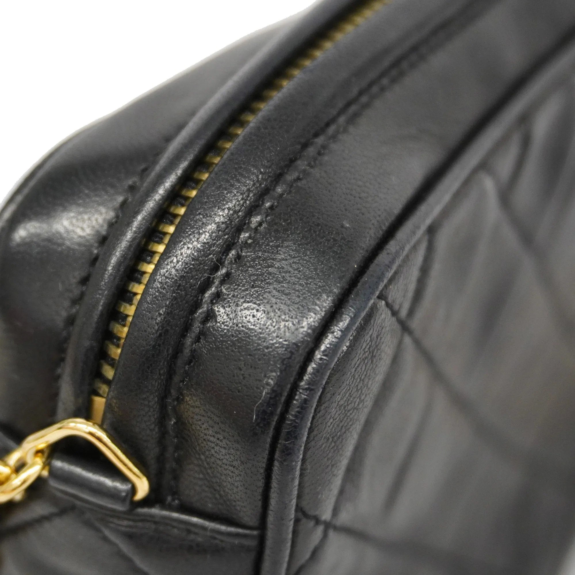 Chanel[3bd5058] Auth  Shoulder Bag Matelasse Chain Shoulder With Fringe Lambskin Black Gold Metal