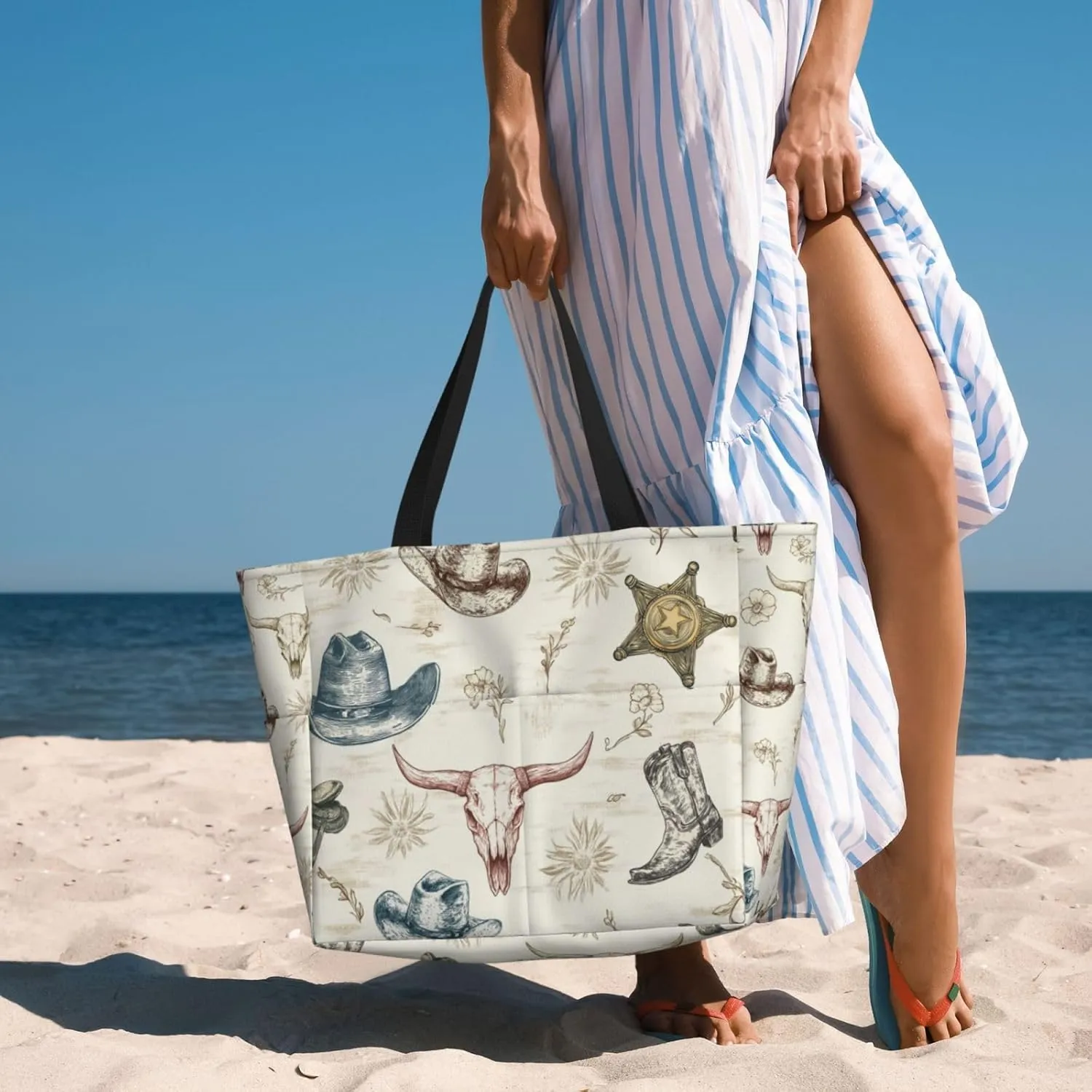 CHAOS MONKEY Women Large Beach Bag Sandproof Waterproof Travel Weekender Foldable Tote Bag for Pool Vacation Gym