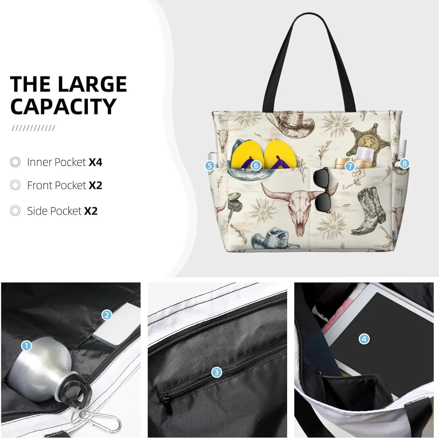 CHAOS MONKEY Women Large Beach Bag Sandproof Waterproof Travel Weekender Foldable Tote Bag for Pool Vacation Gym