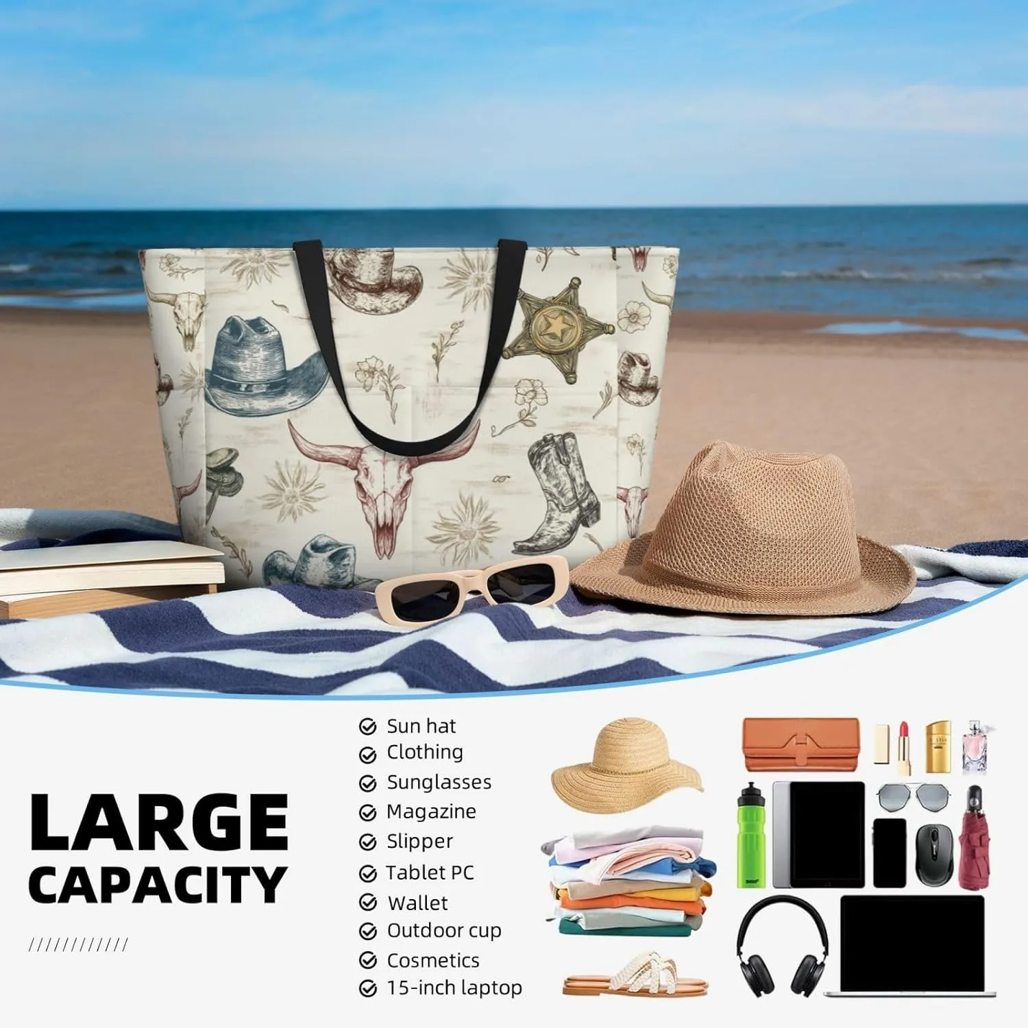 CHAOS MONKEY Women Large Beach Bag Sandproof Waterproof Travel Weekender Foldable Tote Bag for Pool Vacation Gym