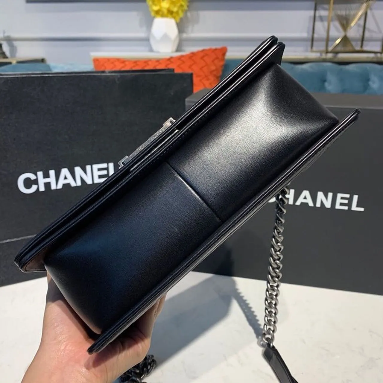 CHL Boy Handbag Silver Hardware Black For Women, Women&#8217;s Bags, Shoulder And Crossbody Bags 9.8in/25cm A67086