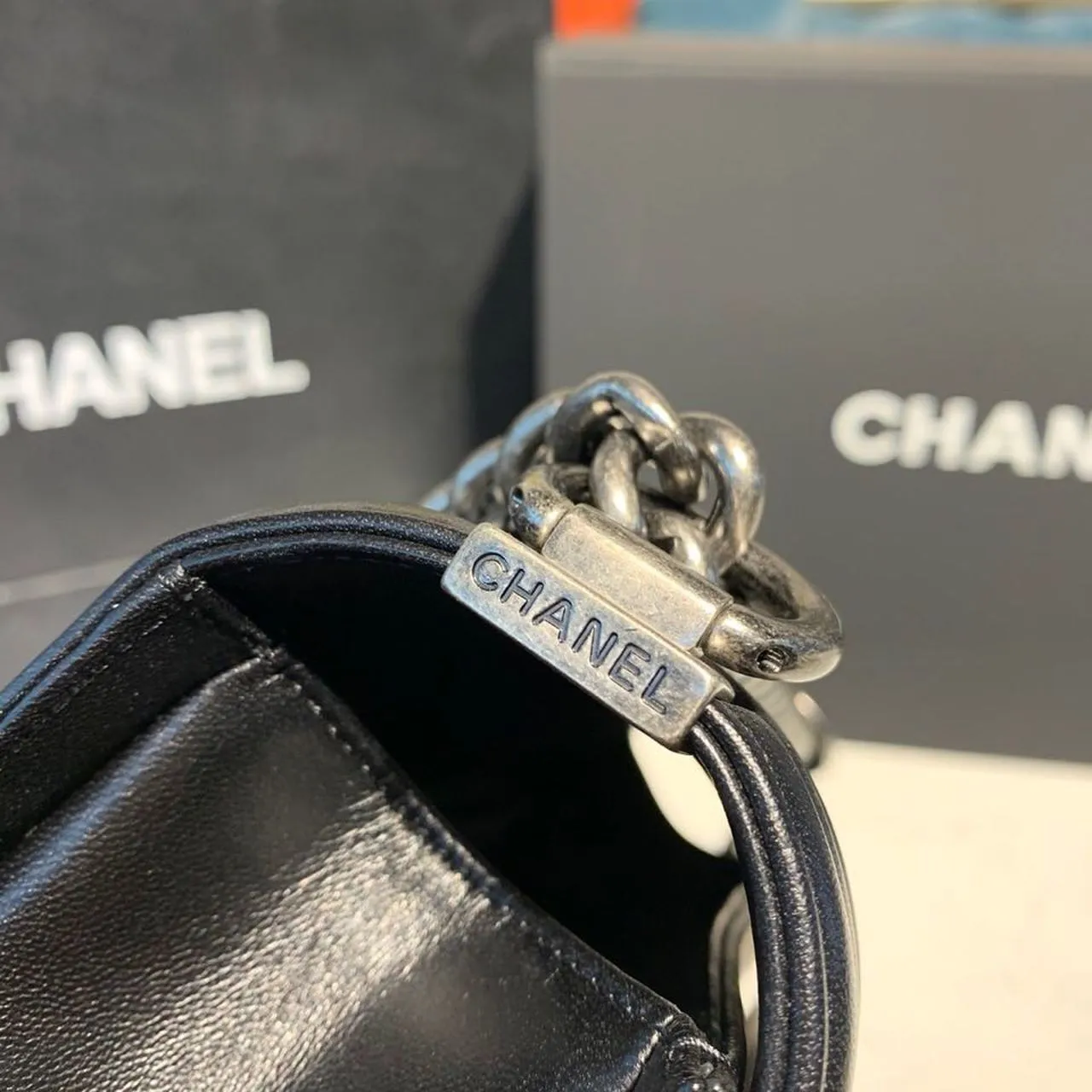 CHL Boy Handbag Silver Hardware Black For Women, Women&#8217;s Bags, Shoulder And Crossbody Bags 9.8in/25cm A67086