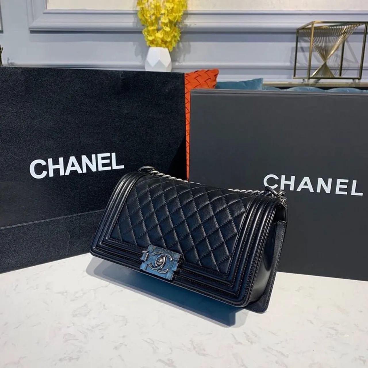 CHL Boy Handbag Silver Hardware Black For Women, Women&#8217;s Bags, Shoulder And Crossbody Bags 9.8in/25cm A67086