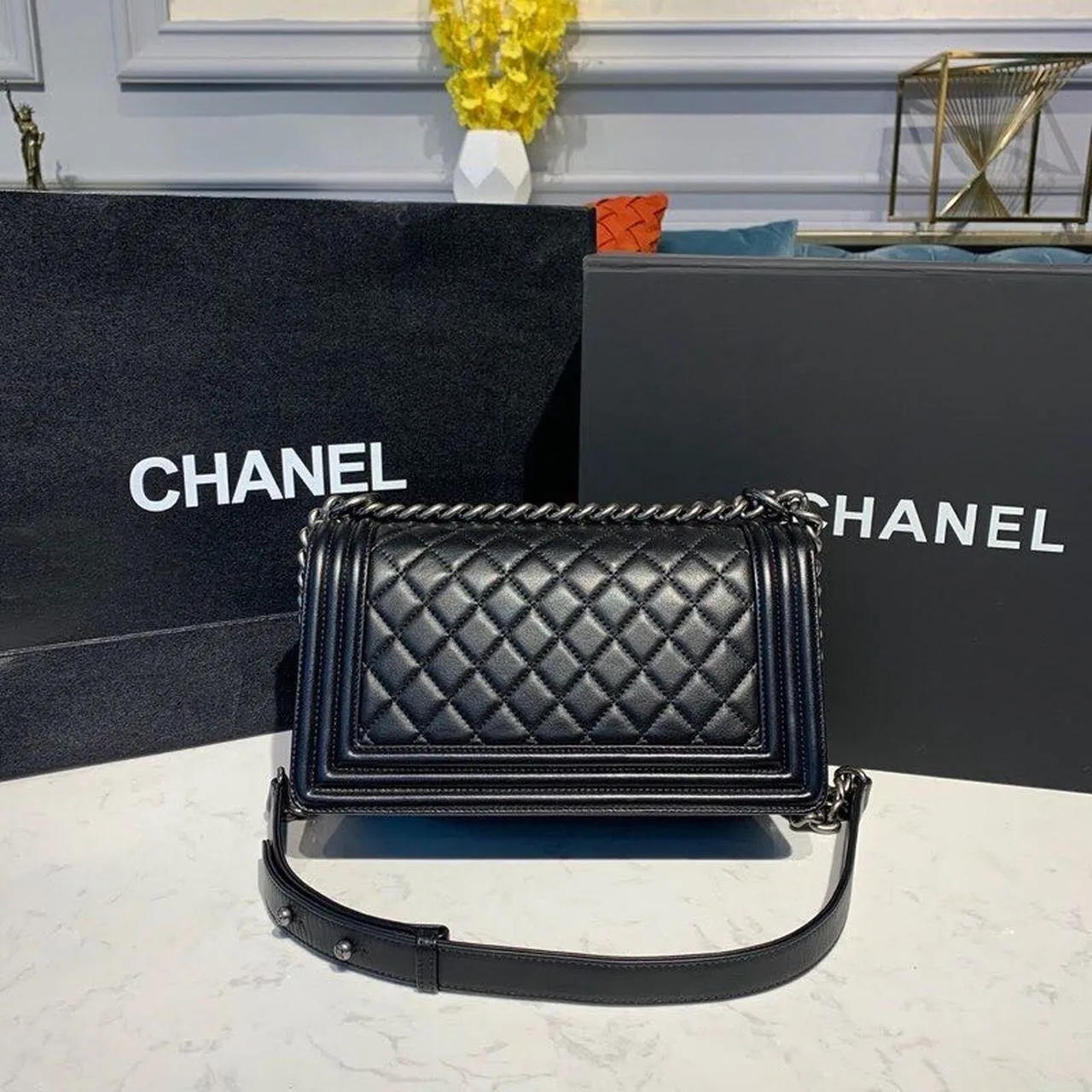 CHL Boy Handbag Silver Hardware Black For Women, Women&#8217;s Bags, Shoulder And Crossbody Bags 9.8in/25cm A67086