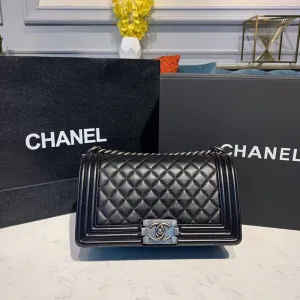 CHL Boy Handbag Silver Hardware Black For Women, Women&#8217;s Bags, Shoulder And Crossbody Bags 9.8in/25cm A67086
