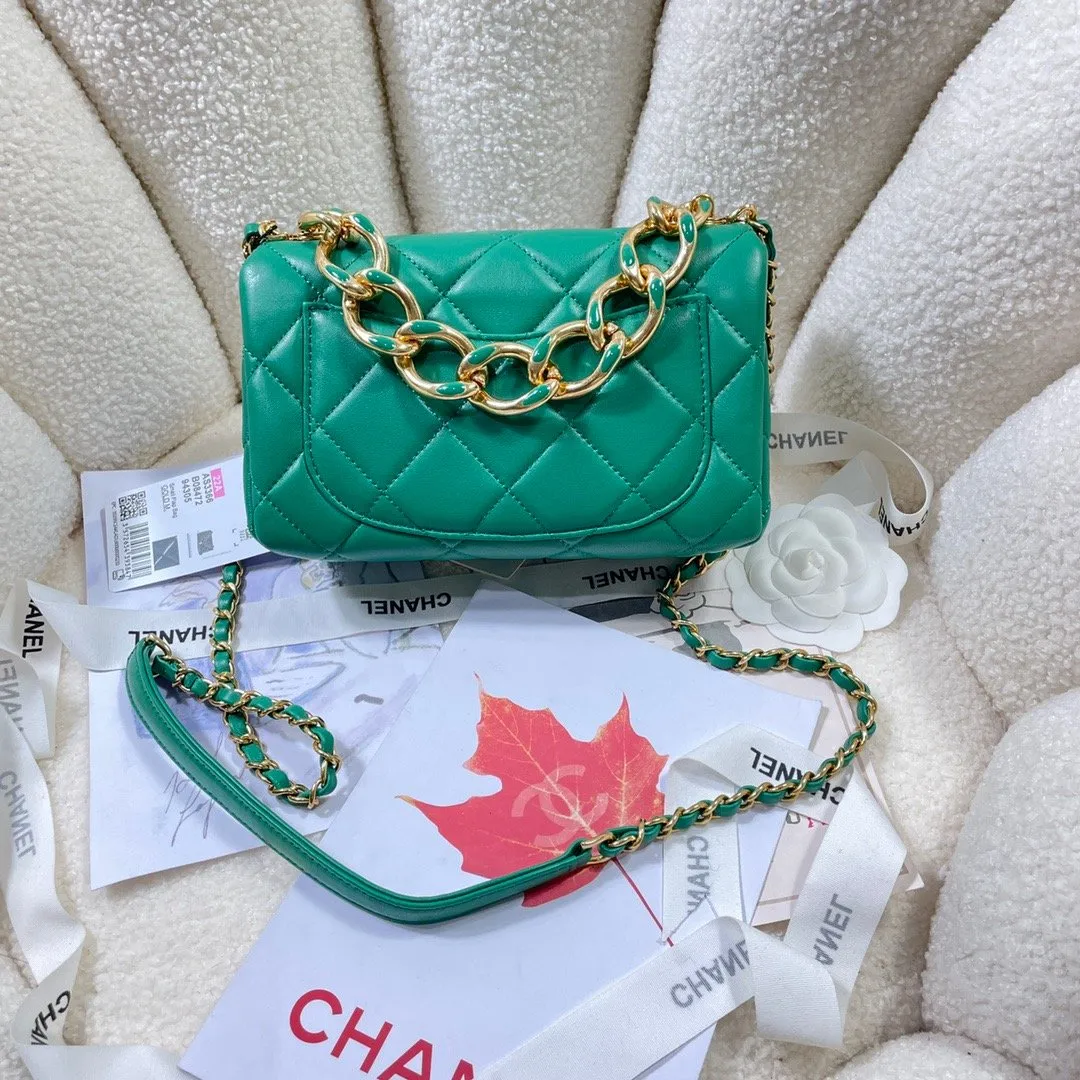 CHL Flap Bag Gold Hardware Green For Women, Women&#8217;s Handbags, Shoulder Bags 7.9in/20cm AS3366
