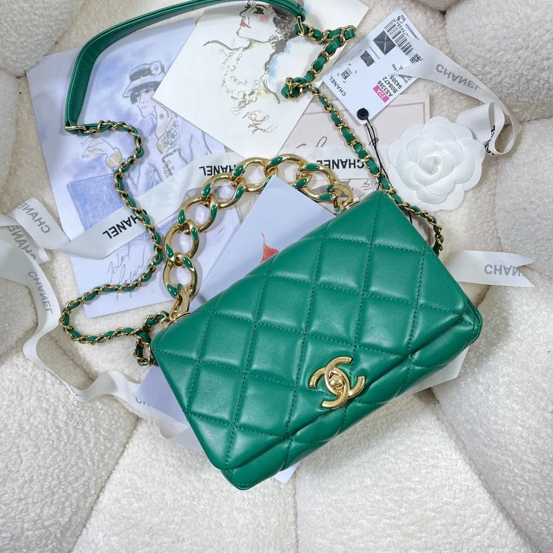 CHL Flap Bag Gold Hardware Green For Women, Women&#8217;s Handbags, Shoulder Bags 7.9in/20cm AS3366