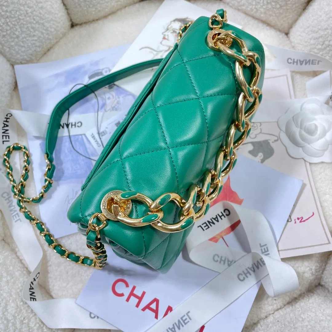 CHL Flap Bag Gold Hardware Green For Women, Women&#8217;s Handbags, Shoulder Bags 7.9in/20cm AS3366