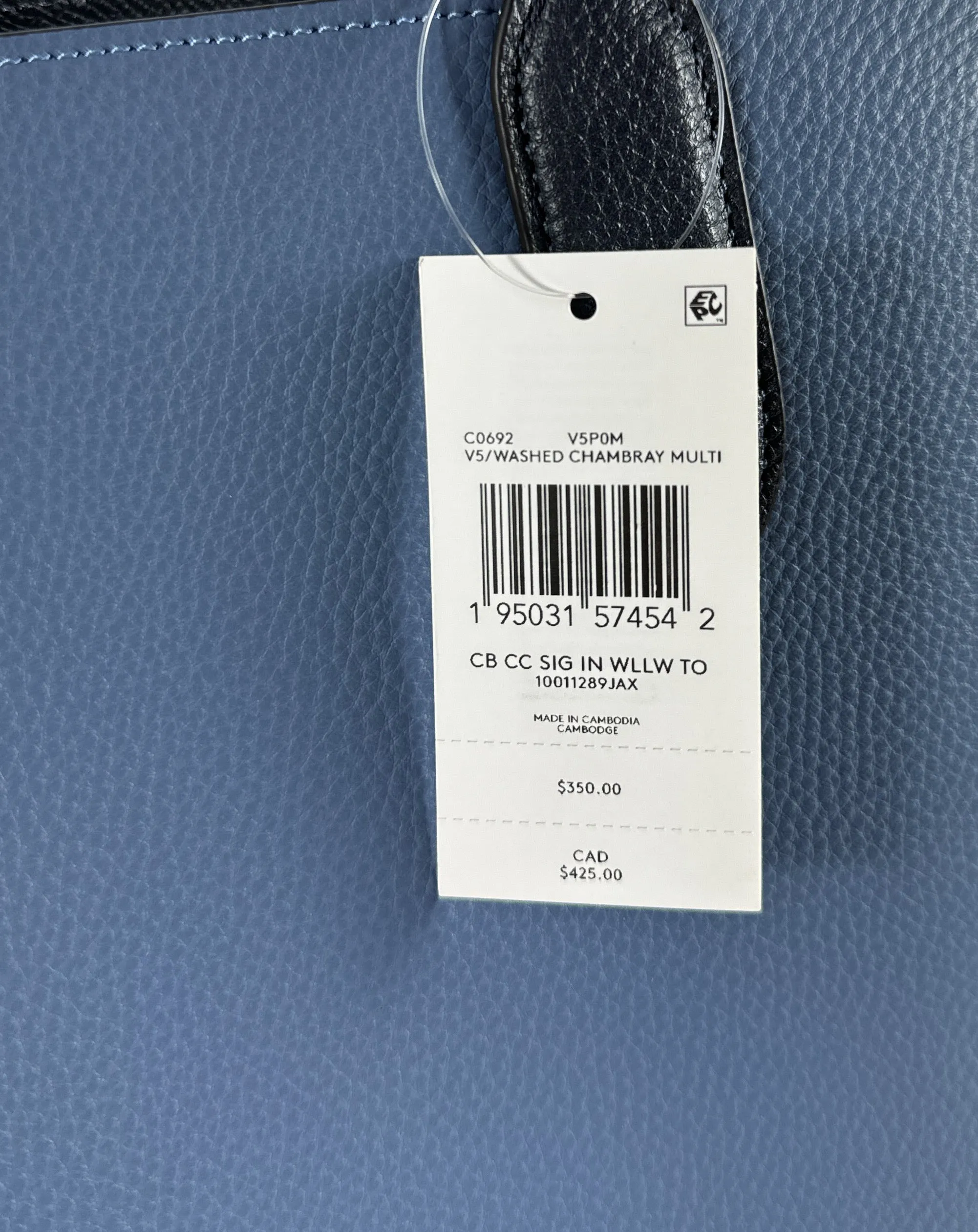 Coach blue leather Willow tote NWT
