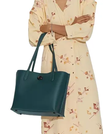 Coach Polished Pebble Leather with Coated Canvas Signature Interior Willow Tote