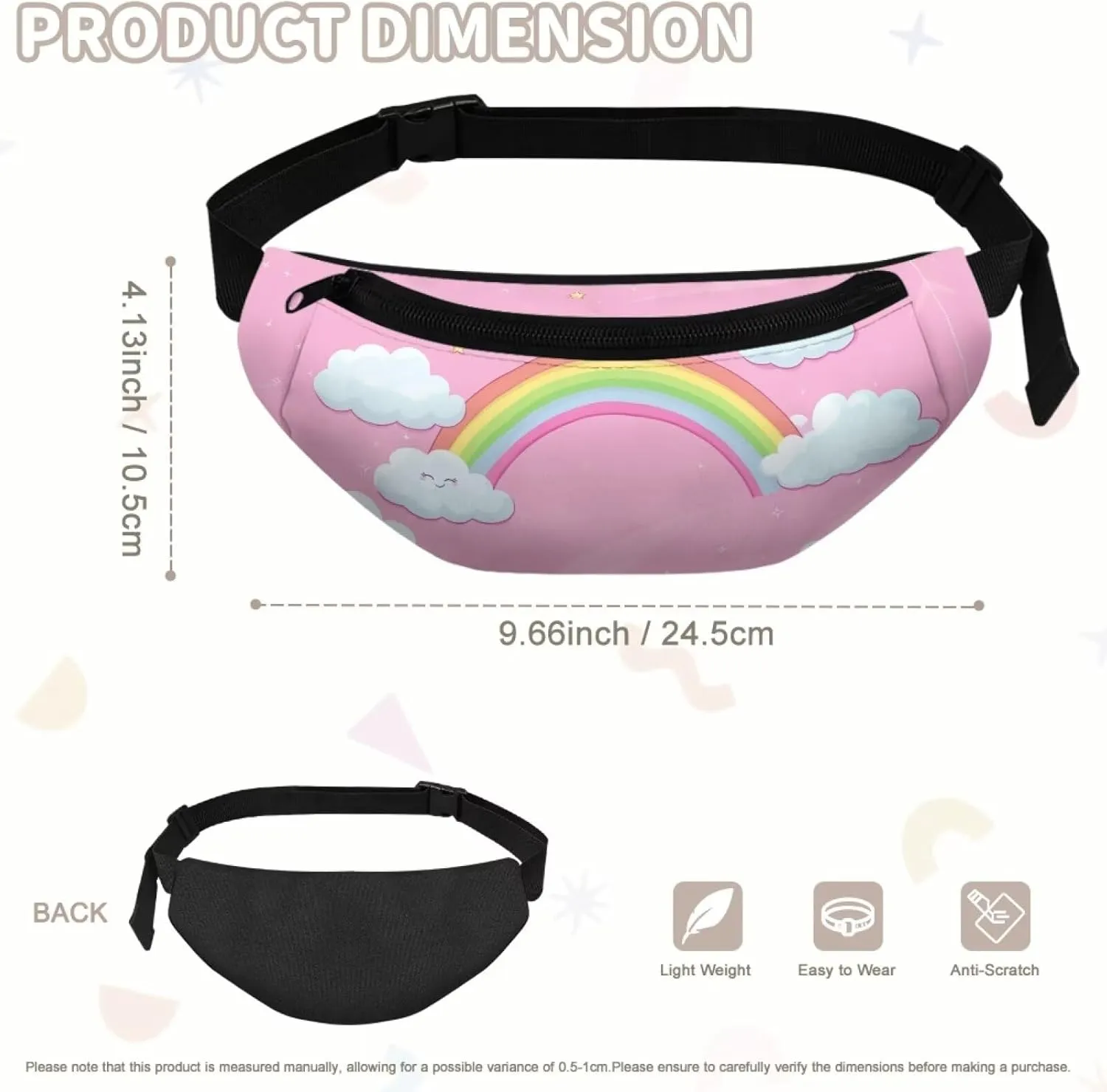 Cozeyat Rainbow Kids Fanny Pack Girls Cross Body Purse Bum Bag Cute Cartoon Wasit Bag Travel Belt Bag,Crossbody Bag for Kids Age 4-12