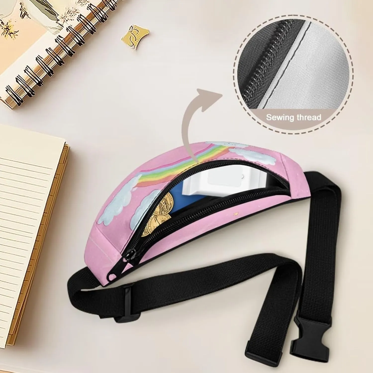 Cozeyat Rainbow Kids Fanny Pack Girls Cross Body Purse Bum Bag Cute Cartoon Wasit Bag Travel Belt Bag,Crossbody Bag for Kids Age 4-12