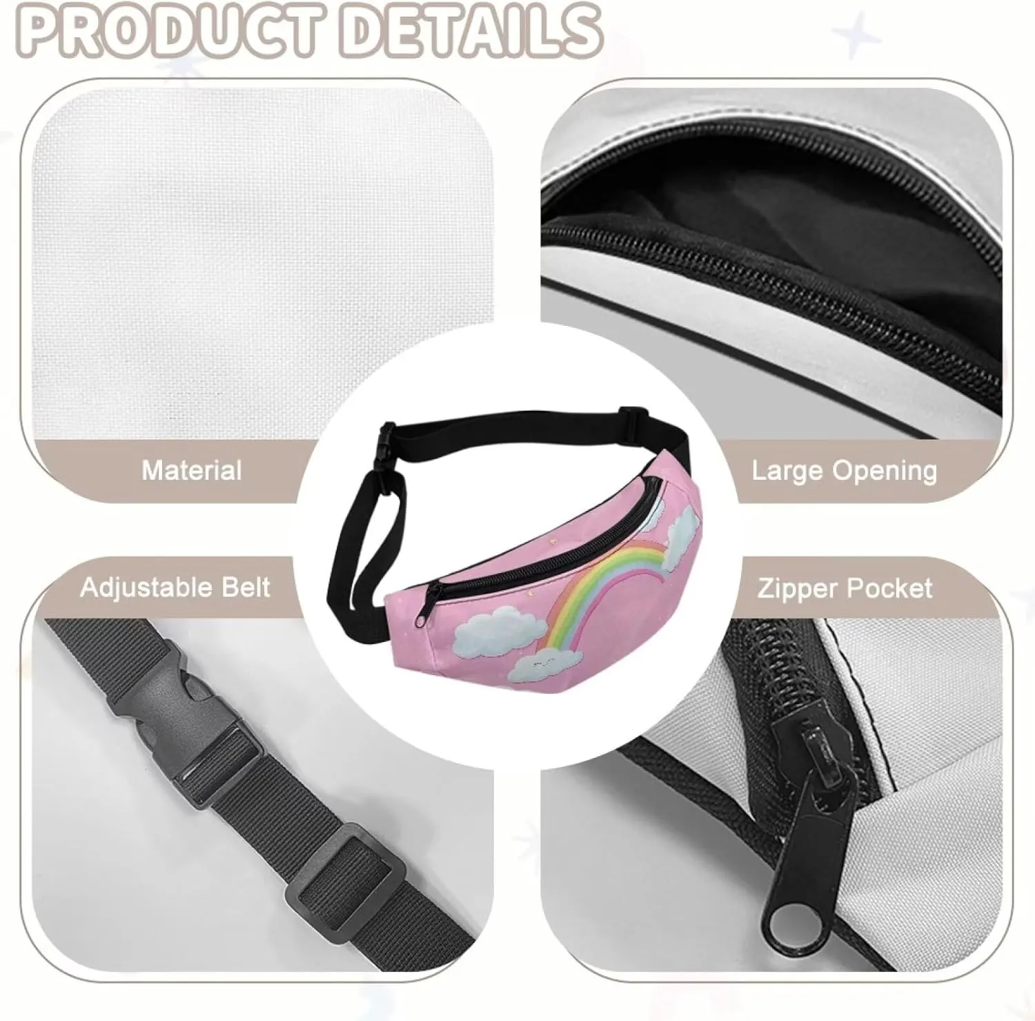Cozeyat Rainbow Kids Fanny Pack Girls Cross Body Purse Bum Bag Cute Cartoon Wasit Bag Travel Belt Bag,Crossbody Bag for Kids Age 4-12