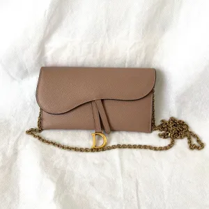 Dior Dusty Rose Leather Saddle Wallet on Chain