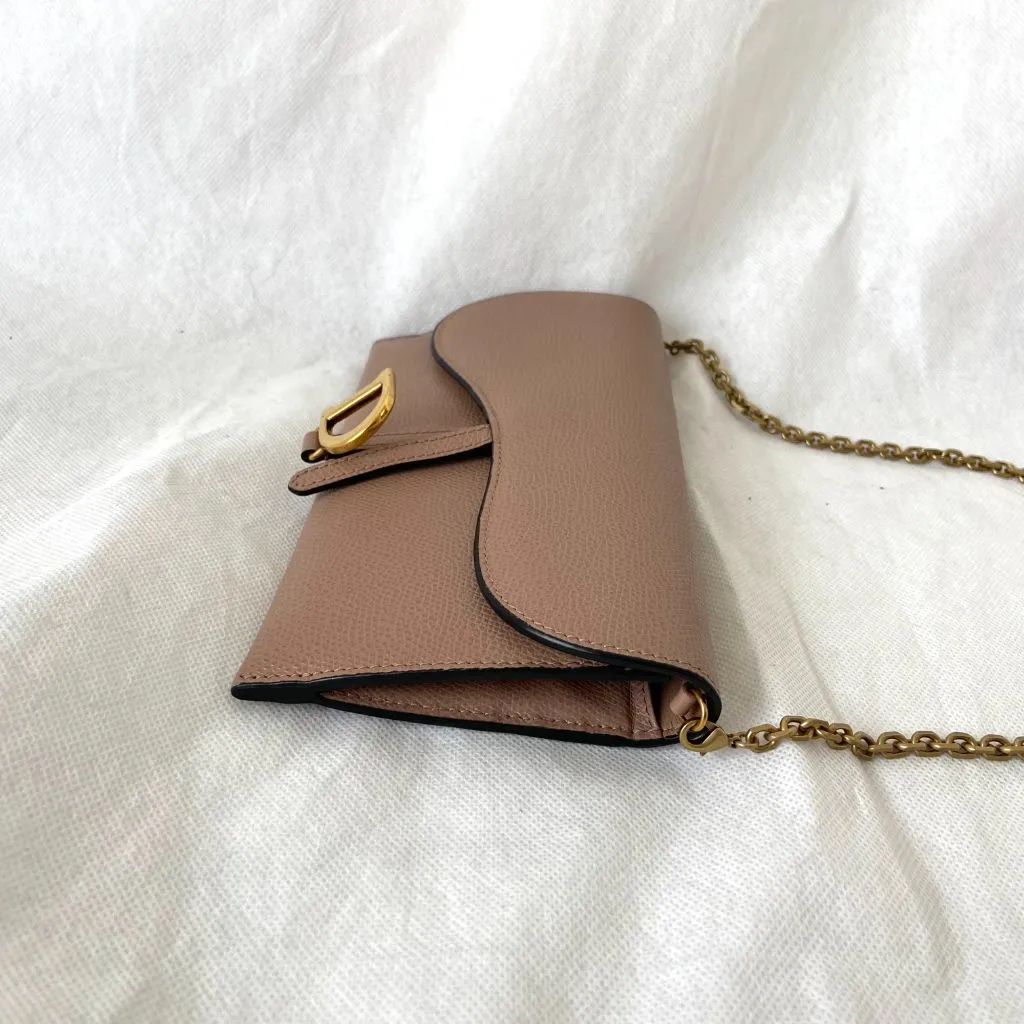 Dior Dusty Rose Leather Saddle Wallet on Chain