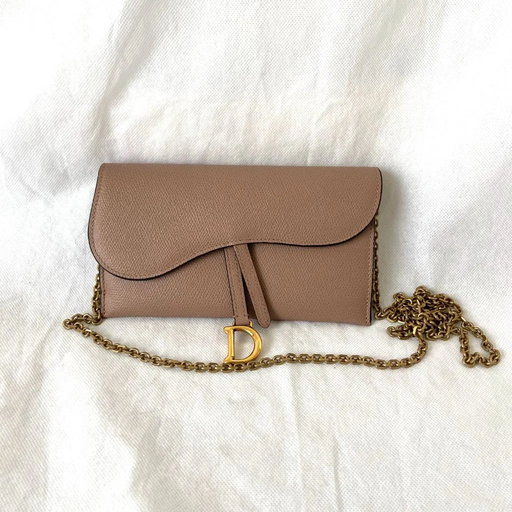 Dior Dusty Rose Leather Saddle Wallet on Chain