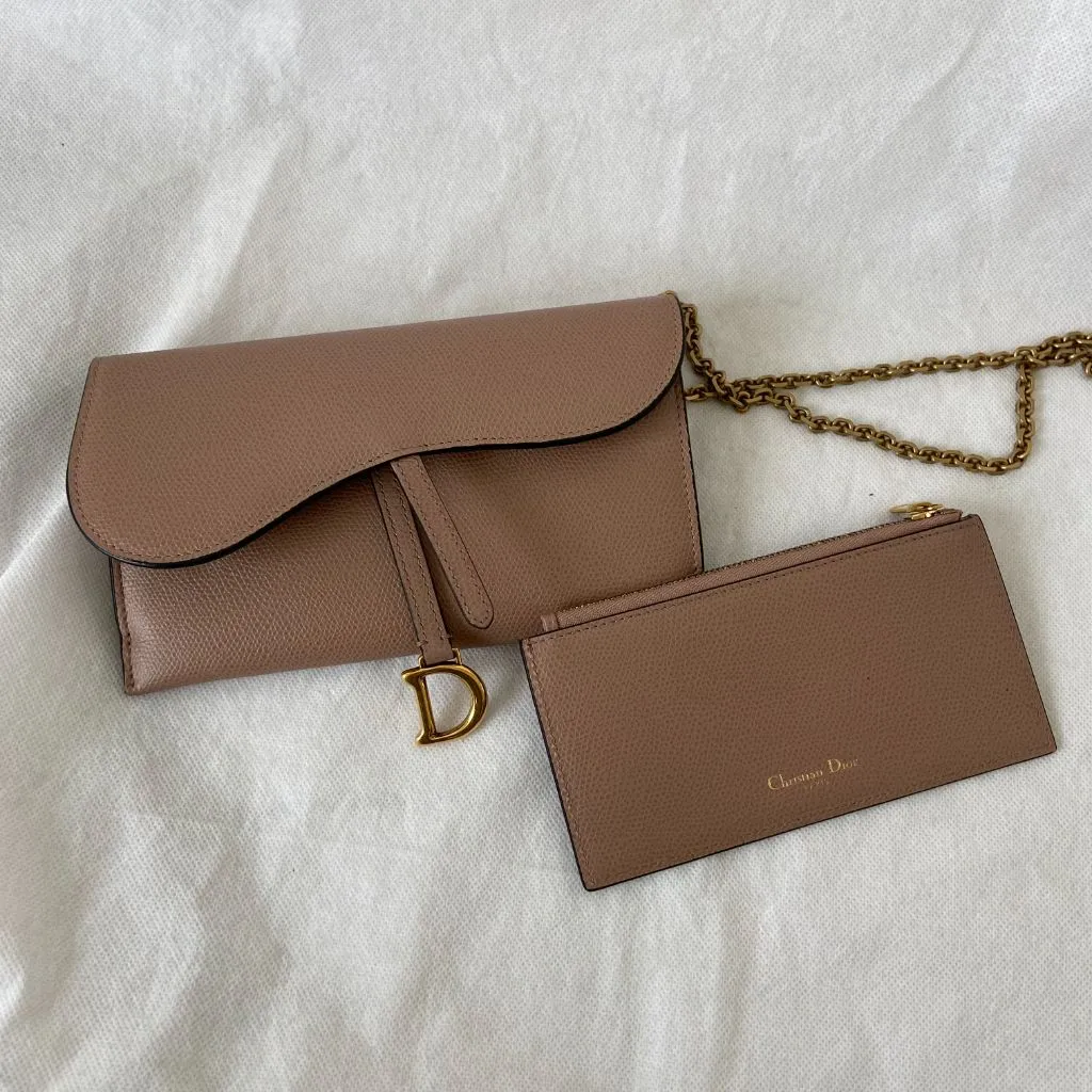 Dior Dusty Rose Leather Saddle Wallet on Chain