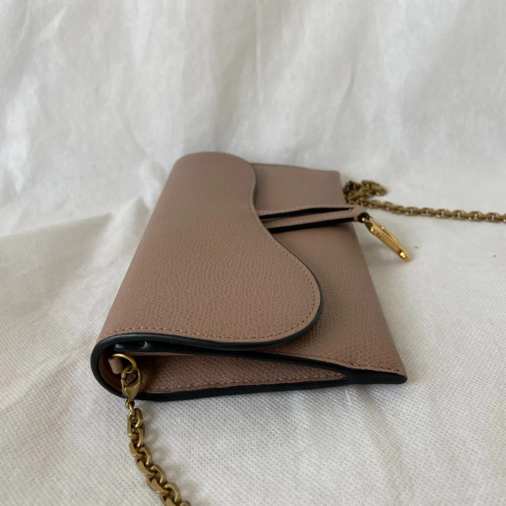 Dior Dusty Rose Leather Saddle Wallet on Chain