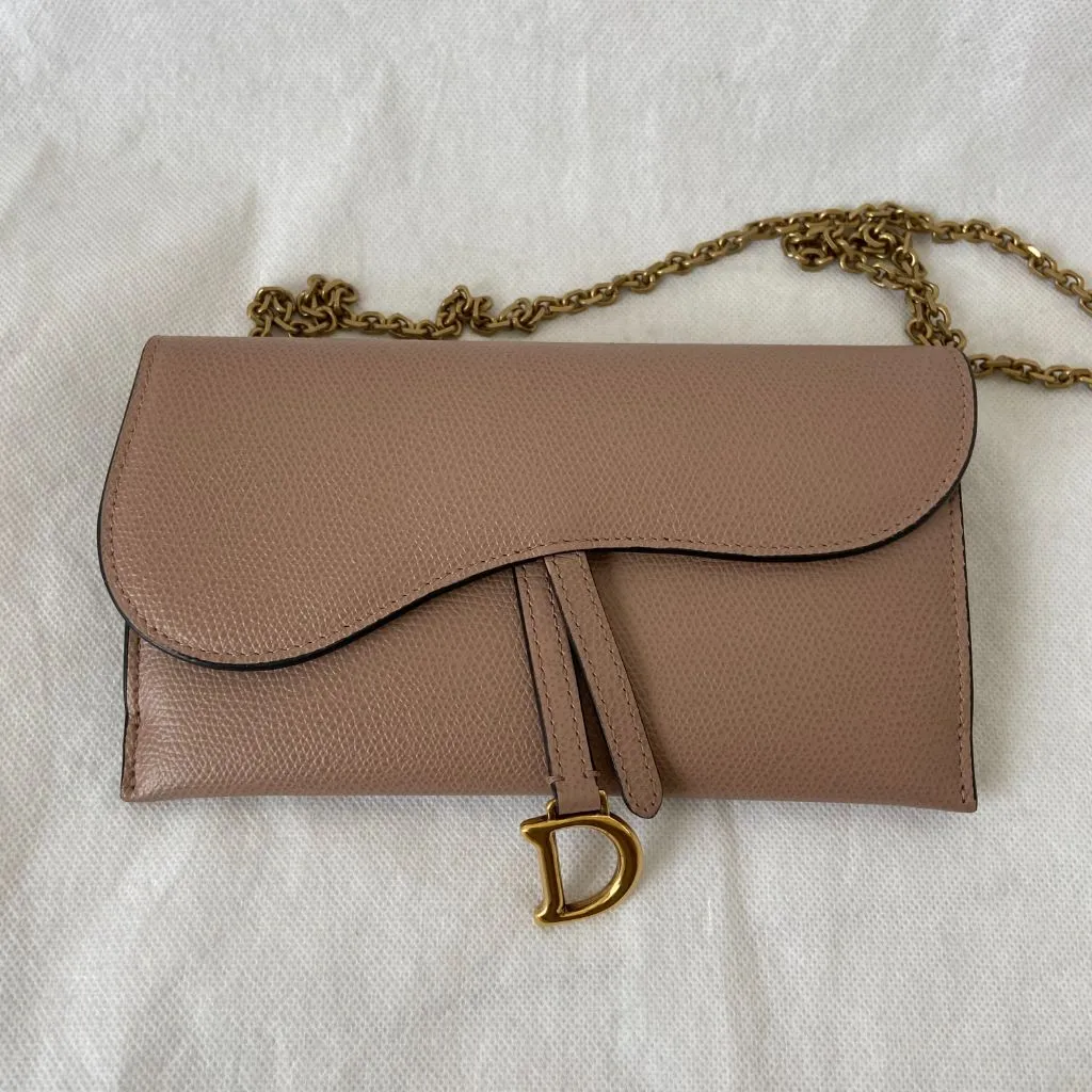 Dior Dusty Rose Leather Saddle Wallet on Chain
