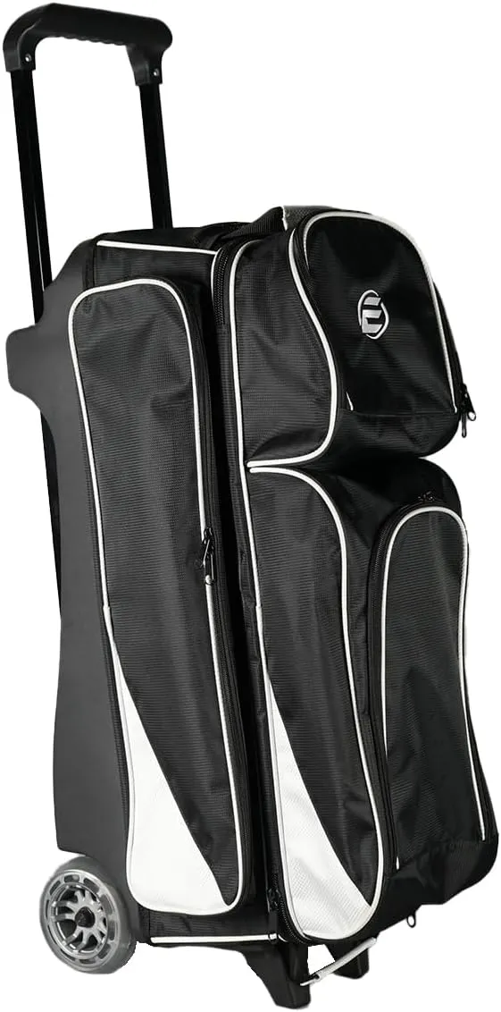 ELITE Deluxe 3 Ball Roller Bowling Bag with 5" Smooth Wheels - 4 Large Accessory Pockets, Shoe Compartment, Extendable Handle - USB Charging Port